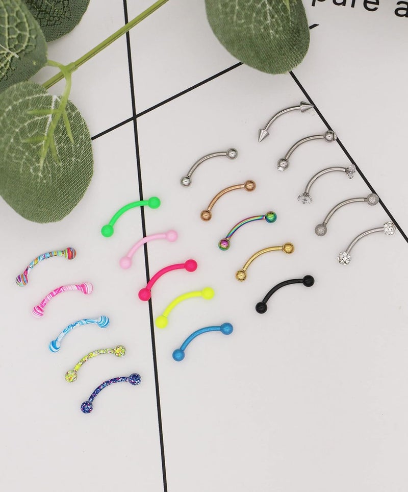 EVELICAL 20-48Pcs 16G Eyebrow Piercing Rook Curved Barbell Kit Eyebrow Tragus Lip Rings for Women Men 8-10mm - Image 3