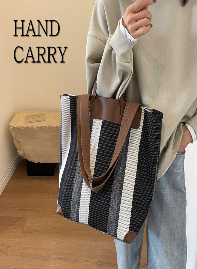 HFLZBRO Large Women's Work Tote Bag - Laptop Compartment,Canvas Shoulder Bag for Office & Daily Use,Tote Bag with Spacious Storage, Black, Large - Image 3