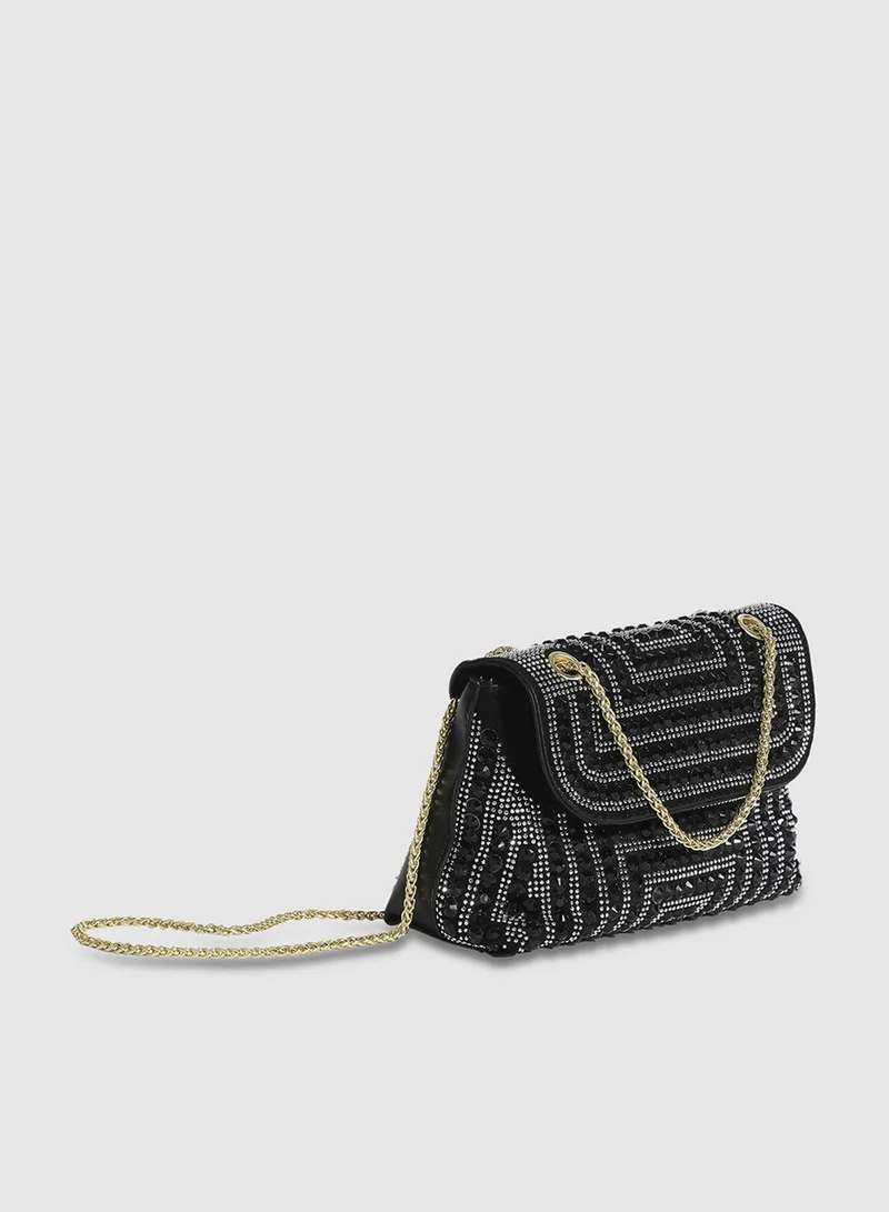 صوص هاوت حقيبة يد مرصعة بالكامل - أسود