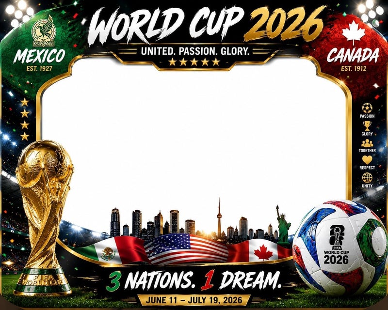 اي ار اس إطار صور كرة القدم ARS لكأس العالم FIFA 2026 - لوحة جدارية فاخرة مؤطرة بتصميم مستوحى من بطولة الولايات المتحدة الأمريكية وكندا والمكسيك، ديكور مثالي لعشاق كرة القدم في المنزل والمكتب. - Image 1