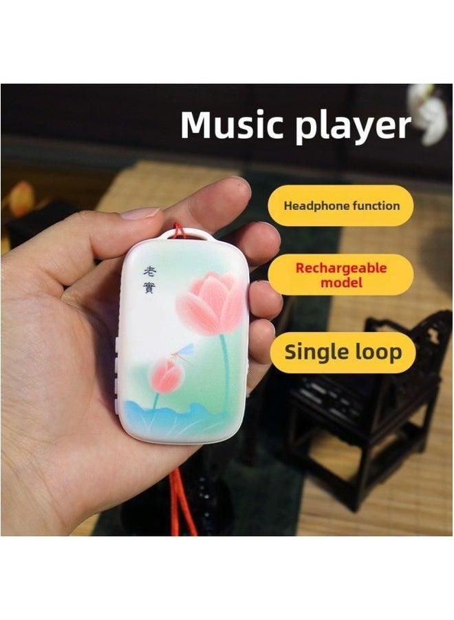 Lotus Pendant Halter Player Meditation Music Small Stereo HD Sound Quality Elderly Listening Charging Portable MP3-Body Color:Lotus Color Picture Built-in 38 Tracks-Memory Capacity:Card  - Image 1