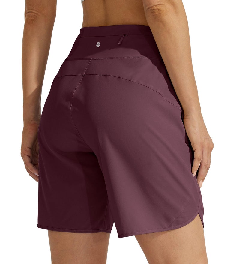 Willit Women's Athletic Running Shorts 5" Quick Dry Workout Hiking High Waisted Active Gym Exercise Zipper Pocket Dark Red L - Image 2