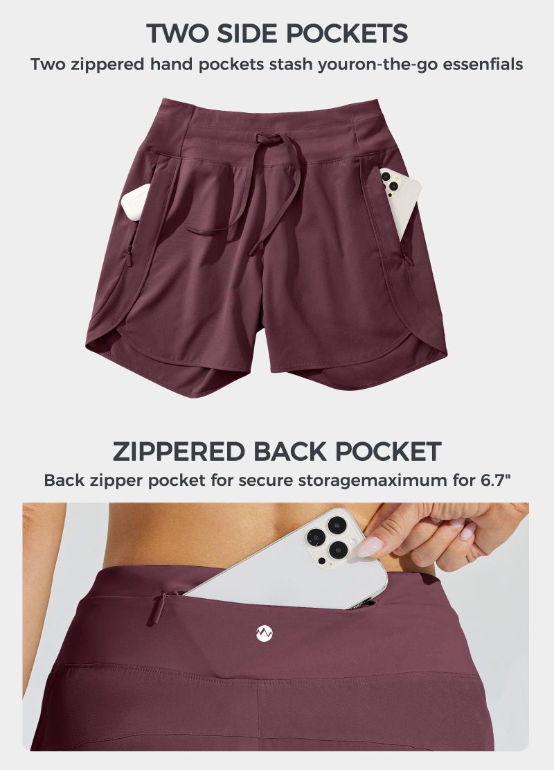 Willit Women's Athletic Running Shorts 5" Quick Dry Workout Hiking High Waisted Active Gym Exercise Zipper Pocket Dark Red L - Image 5