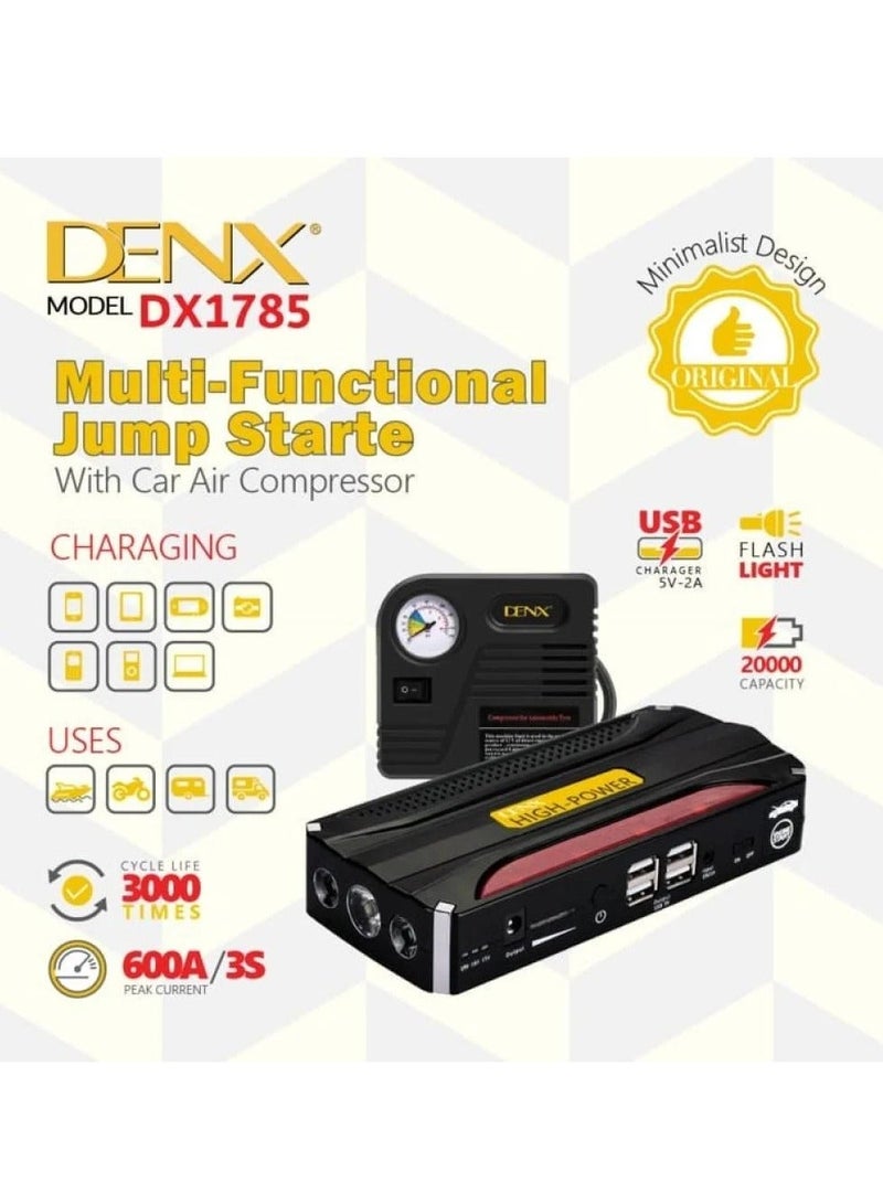 Denx DX1785 20000mAh Car Jump Starter + Multi-Purpose Air Blower - Image 2