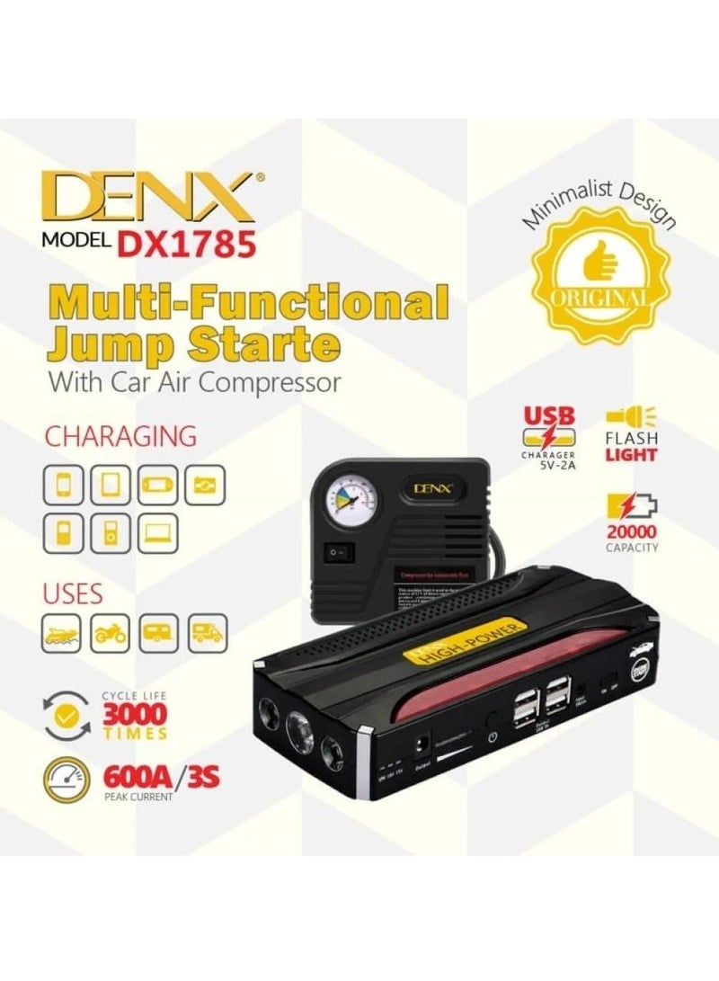Denx DX1785 20000mAh Car Jump Starter + Multi-Purpose Air Blower - Image 4