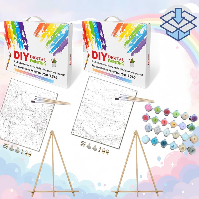 BAISITE Paint by Numbers Kit for Adults Beginners,8" Wx12 L 2 Pack Canvas for Painting Kits for Adults in Colorful Box 1112-ALREADY Framed - Image 3