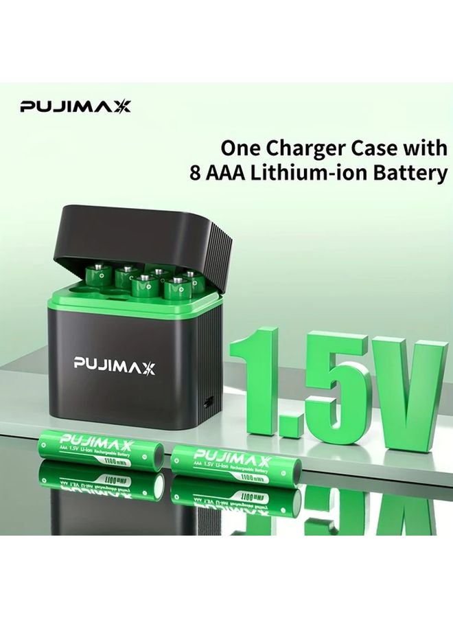 Pujimax 8 Slot AAA Lithium Battery Charging Case With 8pcs 1100mWh Batteries Fast Charging - Image 3