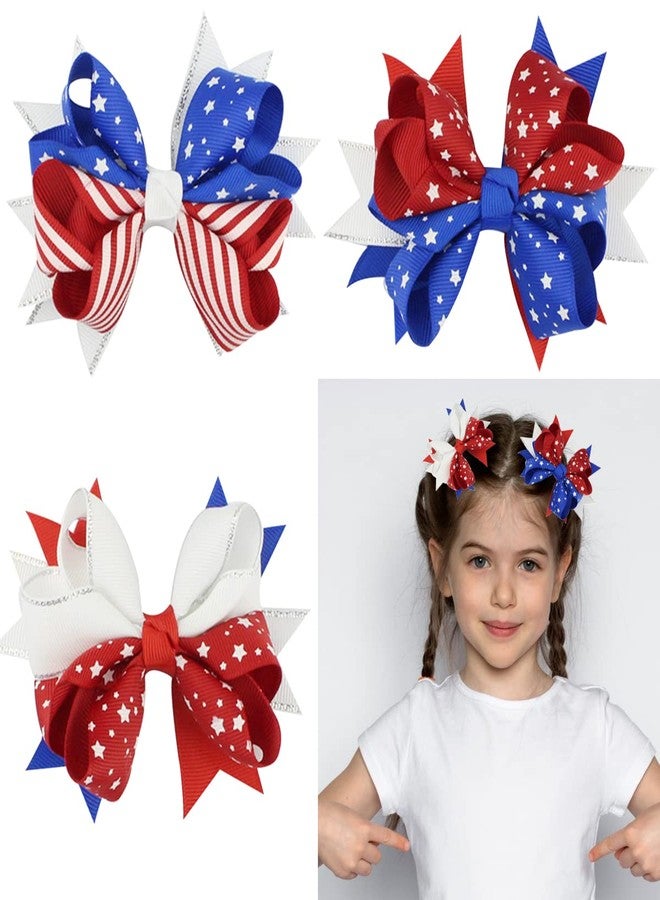 Doneace White Blue Red Bows Hair Barrettes 4th of July Hair Clips Independence Day Alligator Clips Patriotic Party Claw Clips Hair Accessories for Women Bow Hairpin USA Stars Hair Jaw Clamp Decorations 3PCS - Image 1