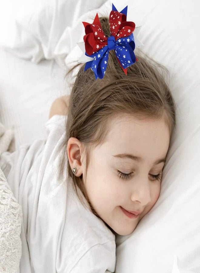 Doneace White Blue Red Bows Hair Barrettes 4th of July Hair Clips Independence Day Alligator Clips Patriotic Party Claw Clips Hair Accessories for Women Bow Hairpin USA Stars Hair Jaw Clamp Decorations 3PCS - Image 3