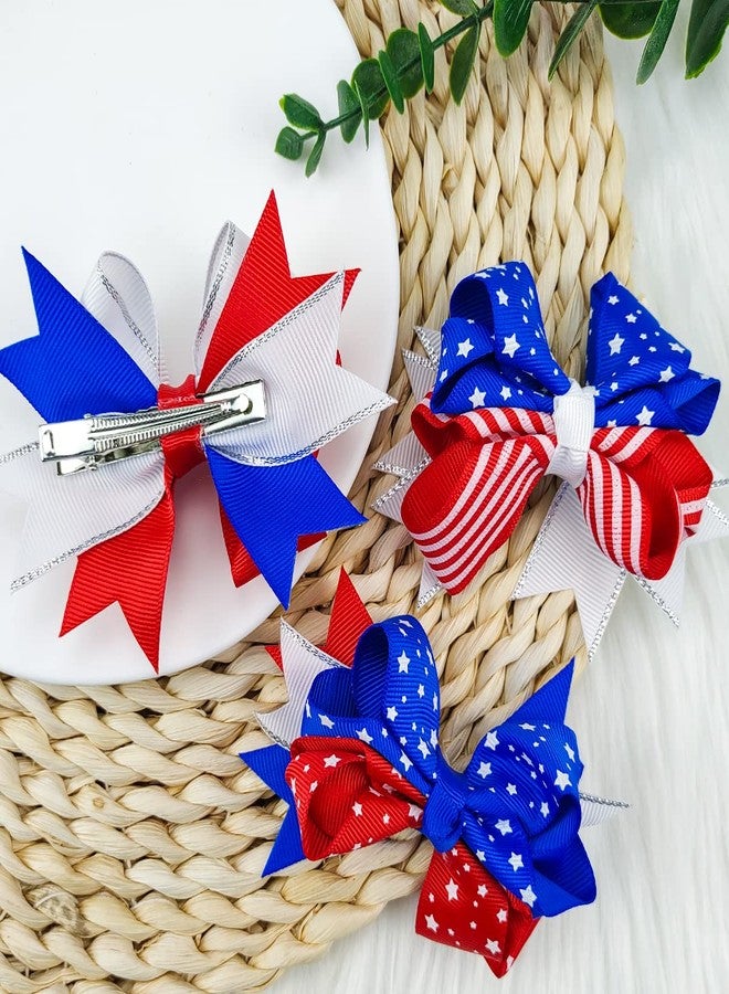 Doneace White Blue Red Bows Hair Barrettes 4th of July Hair Clips Independence Day Alligator Clips Patriotic Party Claw Clips Hair Accessories for Women Bow Hairpin USA Stars Hair Jaw Clamp Decorations 3PCS - Image 5
