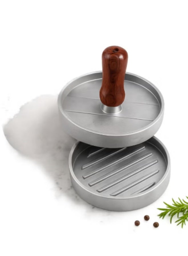 Premium Aluminum Burger Press with Wooden Handle - Non-Stick Round Patty Maker for BBQ & Kitchen - Image 1