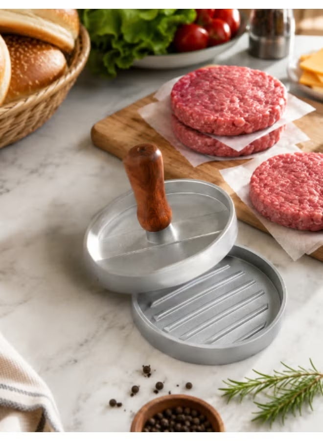 Premium Aluminum Burger Press with Wooden Handle - Non-Stick Round Patty Maker for BBQ & Kitchen - Image 3