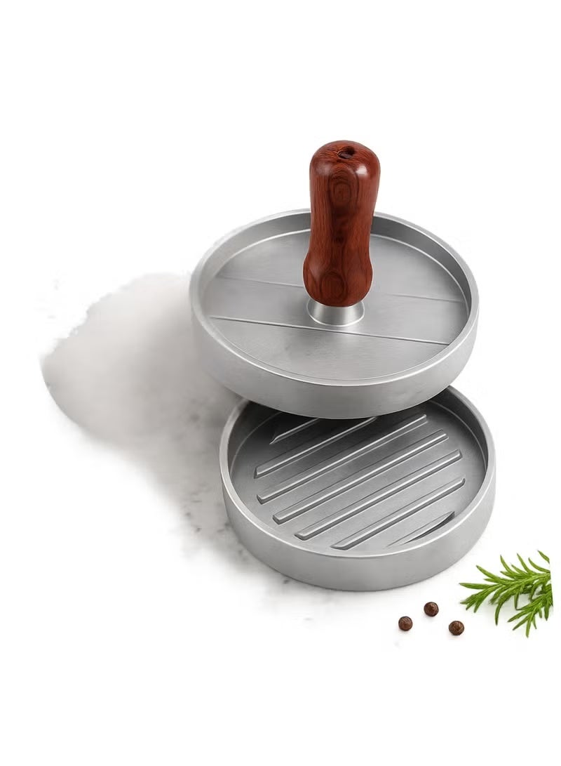 Premium Aluminum Burger Press with Wooden Handle - Non-Stick Round Patty Maker for BBQ & Kitchen - Image 2