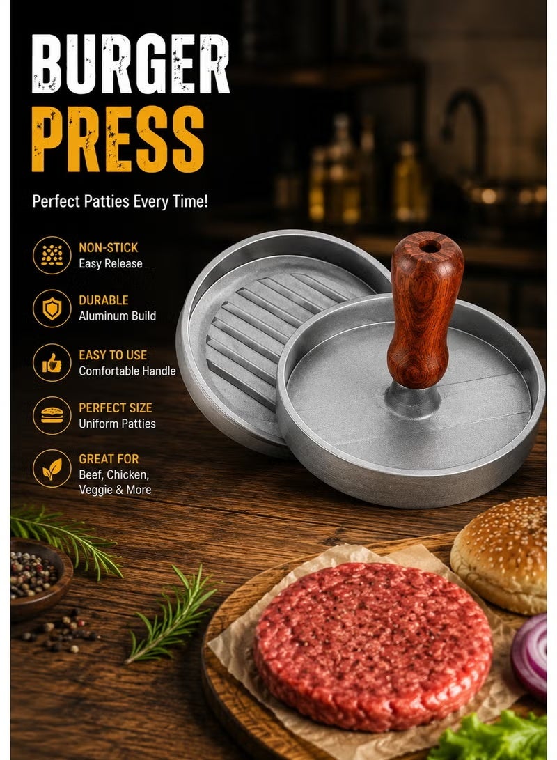 Premium Aluminum Burger Press with Wooden Handle - Non-Stick Round Patty Maker for BBQ & Kitchen - Image 5