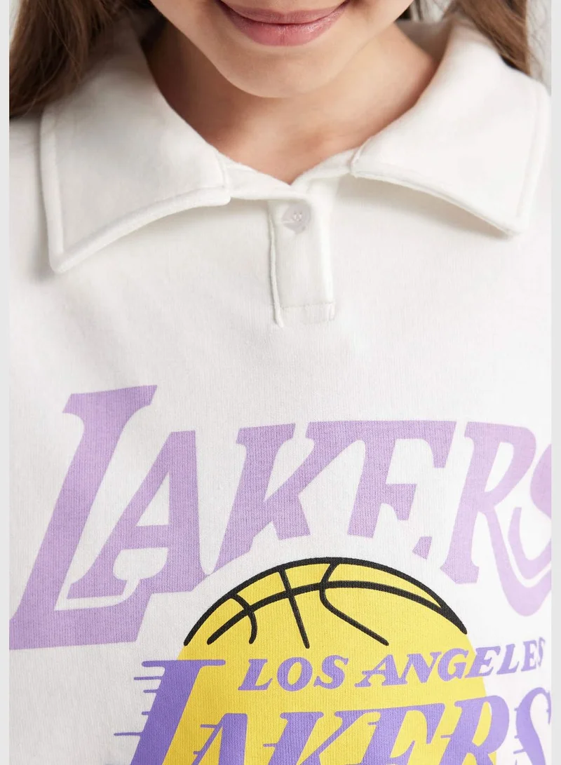 DeFacto Girl NBA Los Angeles Lakers Licenced Polo Neck Long Sleeve Knitted Sweatshirt