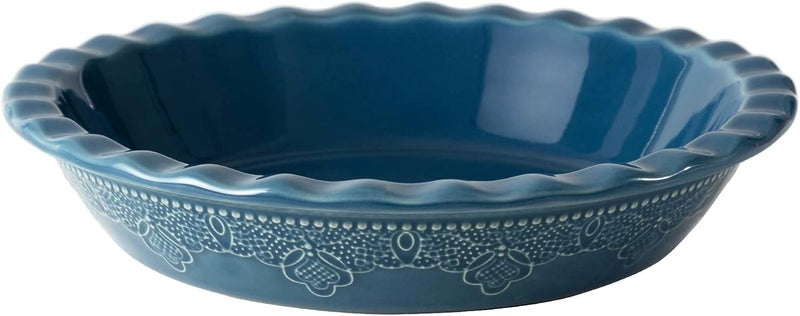FE FUN ELEMENTS Fun Elements Pie Pan, 9 Inch Ceramic Pie Dish, Deep Dish Pie Pan with Lace Emboss, Ruffled Pie Plate for Baking, Thanksgiving Christmas Gifts(Grayish Blue) - Image 1