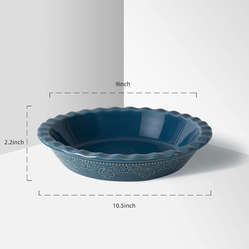 FE FUN ELEMENTS Fun Elements Pie Pan, 9 Inch Ceramic Pie Dish, Deep Dish Pie Pan with Lace Emboss, Ruffled Pie Plate for Baking, Thanksgiving Christmas Gifts(Grayish Blue) - Image 2