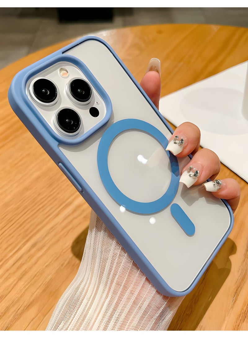 جراب لموبايل ايفون 13 برو ماكس ماج سيف شفاف يدعم الشحن اللاسلكي المغناطيسي، حماية ضد الصدمات، مقاوم للخدش لموبايل iPhone 13 Pro Max - أزرق فاتح - Image 1