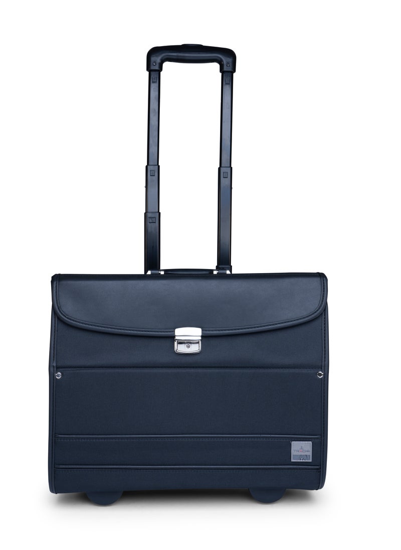 Track Track Vintage Series Semi-Leather Pilot Case - Business Carry-on Suitcase, Durable Cabin Bag with Laptop Pocket, Combination Lock, Organizer, Smooth Wheels, Telescopic Handle Business Suitcase Black  - Image 1
