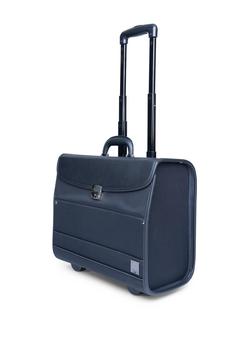 Track Track Vintage Series Semi-Leather Pilot Case - Business Carry-on Suitcase, Durable Cabin Bag with Laptop Pocket, Combination Lock, Organizer, Smooth Wheels, Telescopic Handle Business Suitcase Black  - Image 2