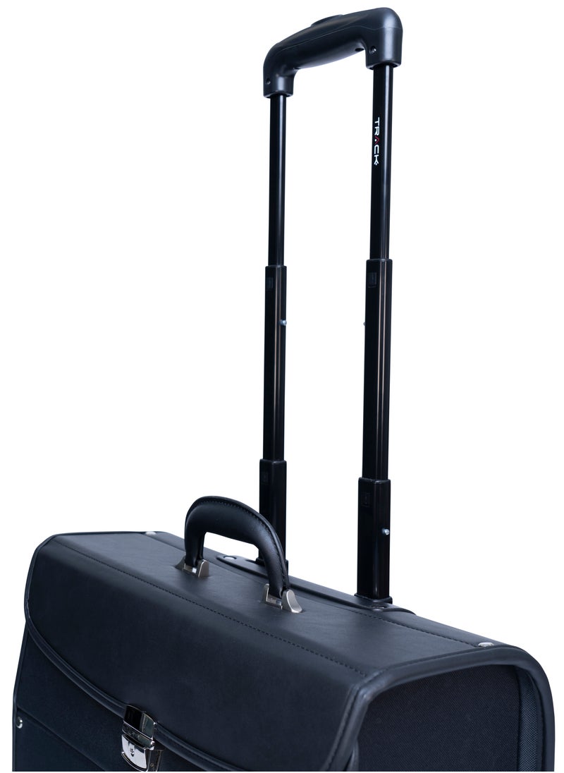 Track Track Vintage Series Semi-Leather Pilot Case - Business Carry-on Suitcase, Durable Cabin Bag with Laptop Pocket, Combination Lock, Organizer, Smooth Wheels, Telescopic Handle Business Suitcase Black  - Image 5