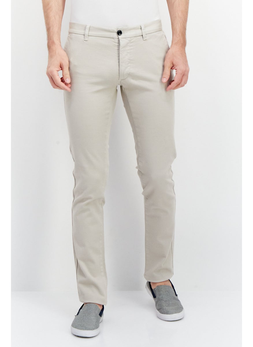 TRUSSARDI JEANS - Men Regular Fit Textured Chino Pants, Beige - Image 1