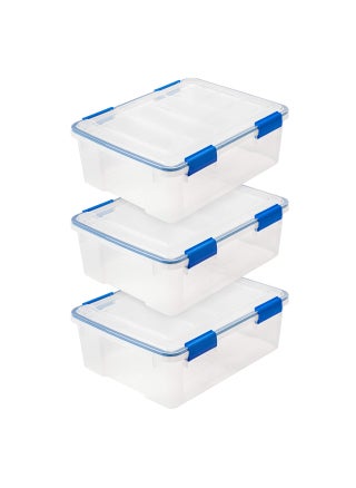 IRIS USA WeatherPro 27 Qt Storage Bins with Lids 3 Pack BPAFree Plastic Gasket Box with Tight Latch and Seal Stackable Nestable Tote Tub  ClearBlue - pzsku/Z8158F0851BBF8F6132CAZ/45/1749491272/c4010b80-1e96-4323-803c-b596993681eb