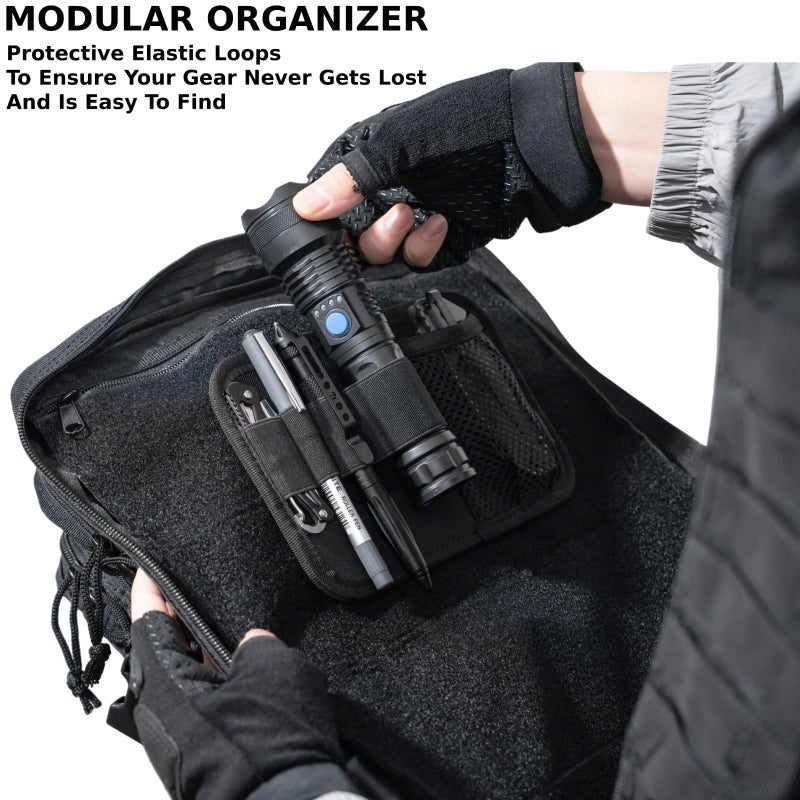VEAPILS Tactical Bag Insert Panel Organizer, Hook and Loop Modular Backpack Insert Organizer, Small Admin Pouch with Hook Fasteners, Tactical Backpack Accessorie for Travel Bag (Black) - Image 2