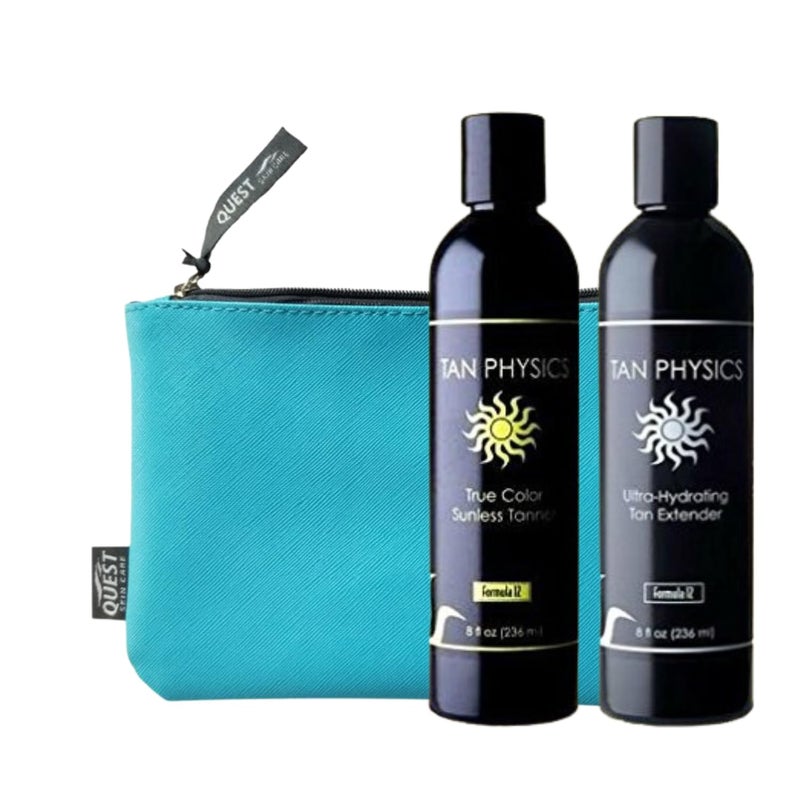 Tan Physics Tan Physics Sunless Tanner 8oz with Extender  Makeup Bag  Self Tanning Lotion  Instant Tanning Lotion for Face  Body  Natural Self Tanner for a StreakFree LongLasting Glow 