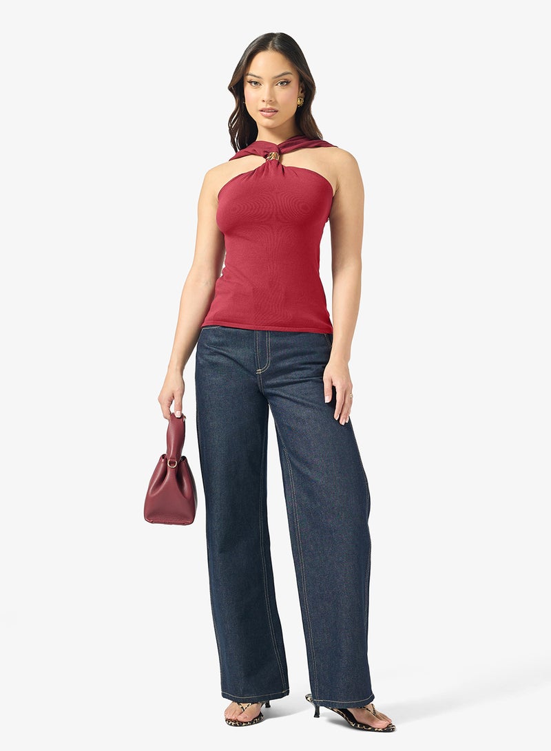 جينجر بلوزة بياقة هالتر مع لمسة ذهبية - Image 4