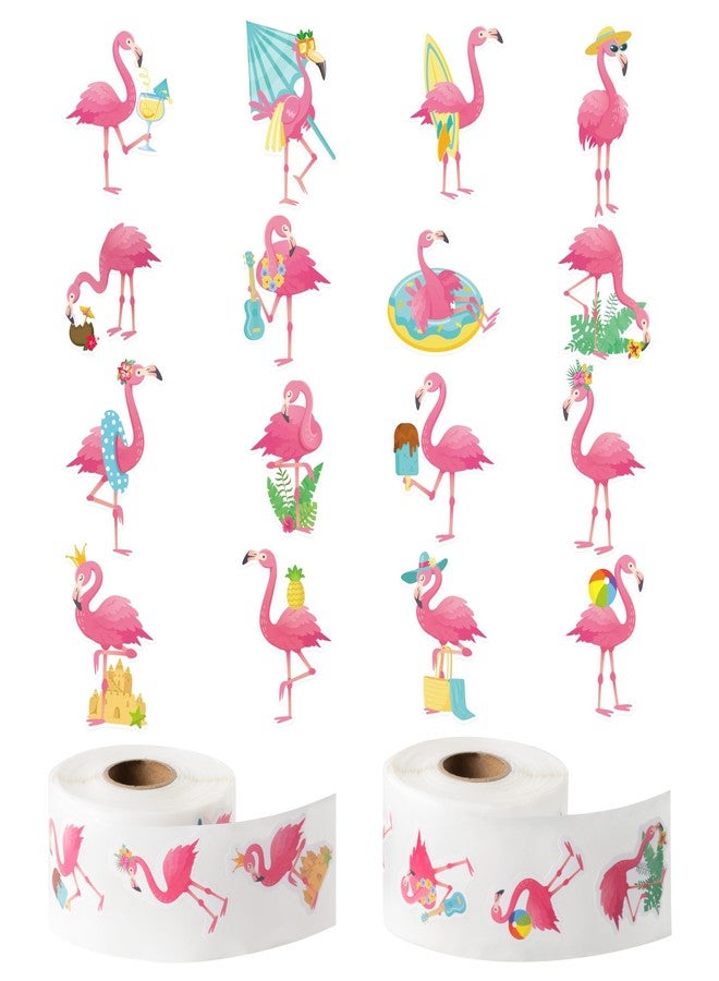 CNhoqc Summer Flamingo Sticker Rolls - 1000pcs Pink Flamingo Waterproof Vinyl Reusable Laptop Stickers Self Adhesive Scrapbook Water Bottle Treval Case Page Activity Pad Summer Birthday Party Favor - Image 1
