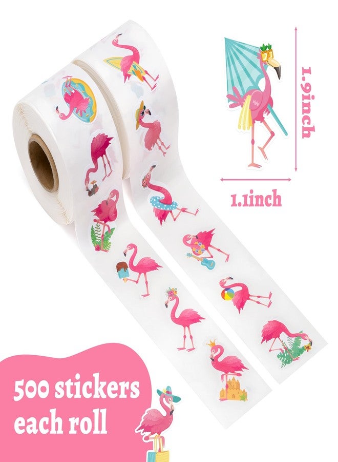 CNhoqc Summer Flamingo Sticker Rolls - 1000pcs Pink Flamingo Waterproof Vinyl Reusable Laptop Stickers Self Adhesive Scrapbook Water Bottle Treval Case Page Activity Pad Summer Birthday Party Favor - Image 2