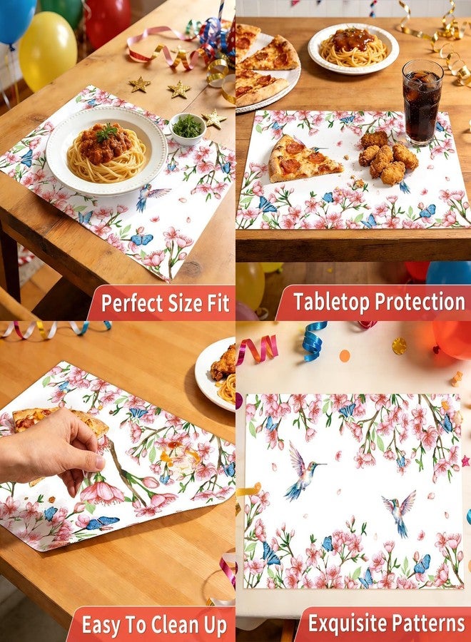 Greencian 50 Pcs Flower Bird Butterfly Placemats 11" x 17" Spring Cherry Blossom Disposable Paper Place Mats Hummingbird Floral Decorative Table Mats for Wedding Birthday Bridal Baby Shower Party Decorations - Image 3