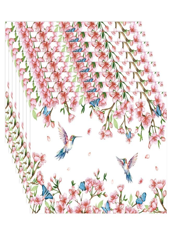 Greencian 50 Pcs Flower Bird Butterfly Placemats 11" x 17" Spring Cherry Blossom Disposable Paper Place Mats Hummingbird Floral Decorative Table Mats for Wedding Birthday Bridal Baby Shower Party Decorations - Image 1