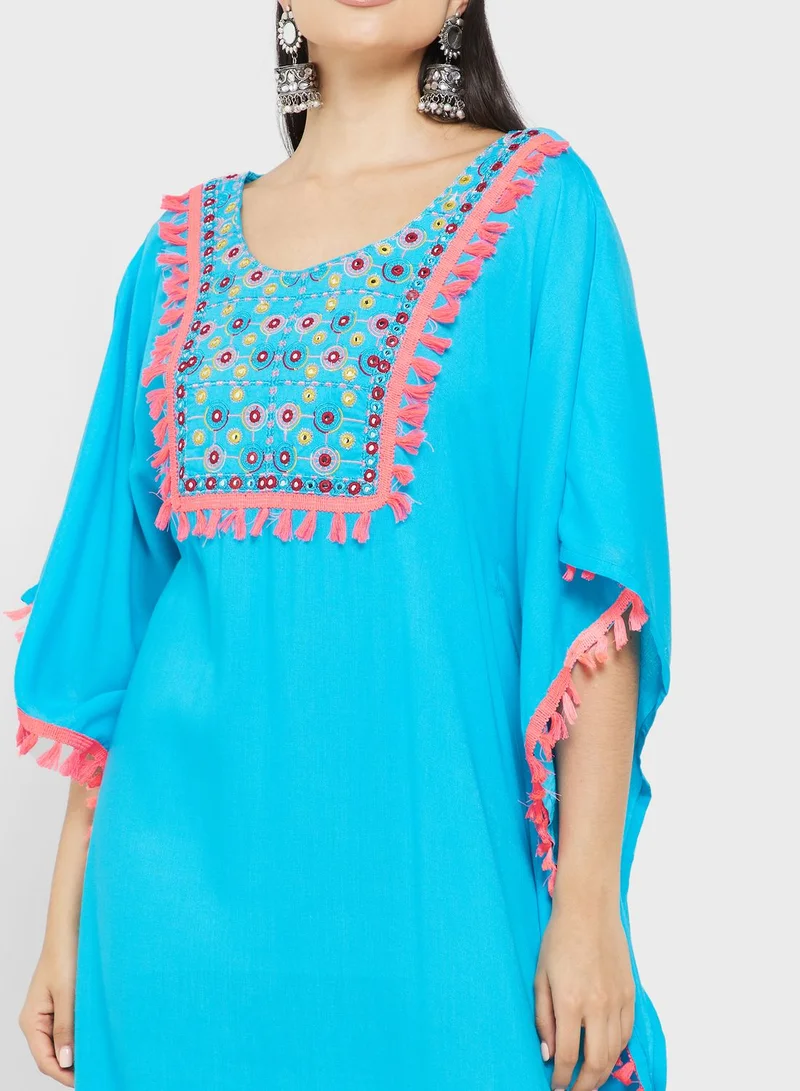 ARABIAN CLOSET Embroidered Flared Sleeve Kaftan
