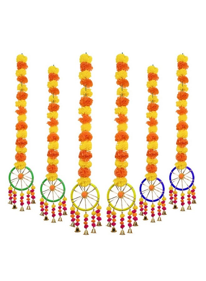 Kaameri Bazaar Wool Handmade Artificial Marigold Fluffy Flowers Hanging For Home&Office Decoration|Temple Pooja Room Decoration|Balcony Decoration|Artificial Flower Backdrop|Pack Of 6 - Image 1
