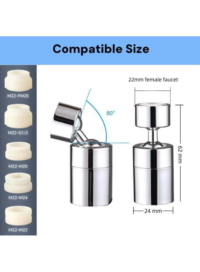 Swivel Faucet Aerator, 720 Degree Swivel Faucet Extender with Dual Function Sprayer and 6 Universal Adapters, Leak-Proof Faucet Head Sprayer Attachment for Kitchen/Bathroom, Chrome - Image 4