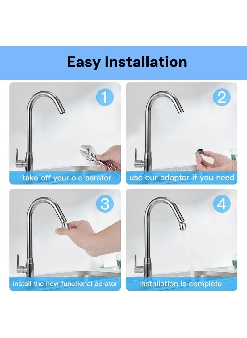 Swivel Faucet Aerator, 720 Degree Swivel Faucet Extender with Dual Function Sprayer and 6 Universal Adapters, Leak-Proof Faucet Head Sprayer Attachment for Kitchen/Bathroom, Chrome - Image 5