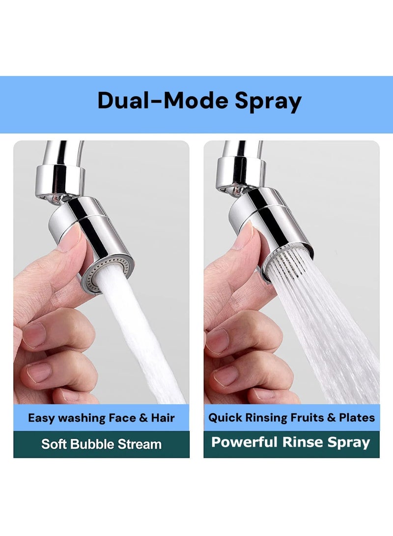 Swivel Faucet Aerator, 720 Degree Swivel Faucet Extender with Dual Function Sprayer and 6 Universal Adapters, Leak-Proof Faucet Head Sprayer Attachment for Kitchen/Bathroom, Chrome - Image 3