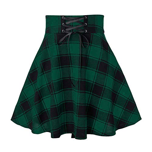 IDEALSANXUN Gothic Plaid Mini Skirts for Womens Short High Waist Plaid Skirts (Small, Plaid Green) - Image 1