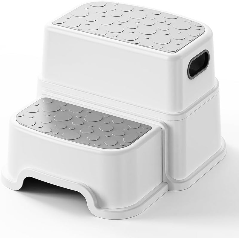 KEYOZA Two Step Stool for Kids with Handle 3 in 1 AntiSlip Potty Stool for Kids Toilet Potty Training Plastic Toilet Stool Safety Sturdy Bottom for Bathroom Kitchen Toilet Grey