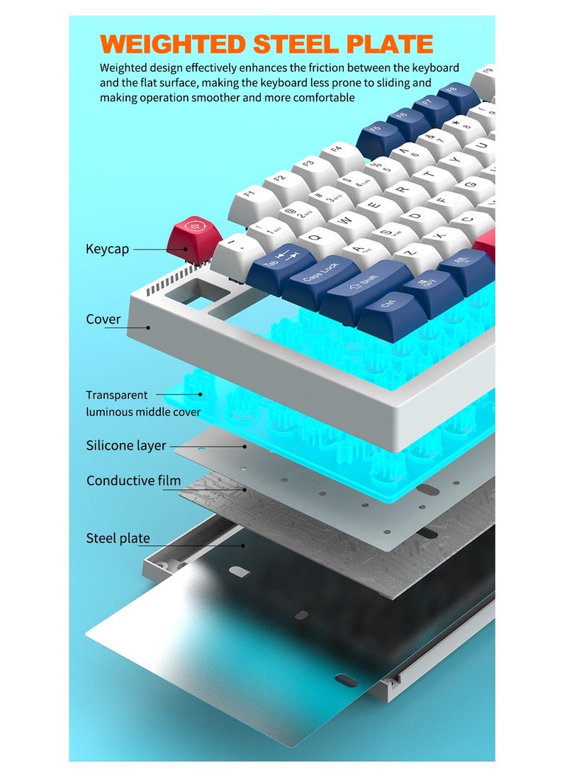 ARNOTEC VK98 wireless keyboard, Bluetooth/2.4G Wireless/USB Wired 3 Modes，Single color light, 7 switchable backlight colors, breathing light 98 keys 3 colors gaming keycap office silent keyboard  - Image 3