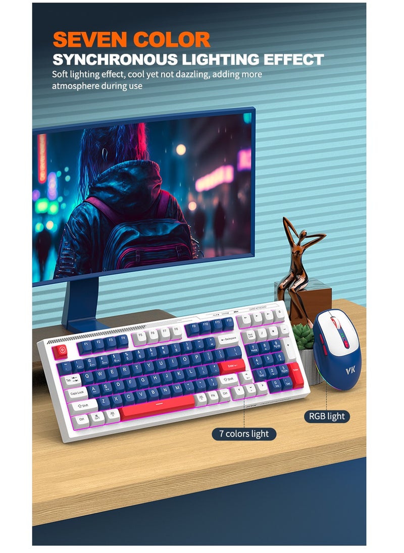 ARNOTEC VK98 wireless keyboard, Bluetooth/2.4G Wireless/USB Wired 3 Modes，Single color light, 7 switchable backlight colors, breathing light 98 keys 3 colors gaming keycap office silent keyboard  - Image 5