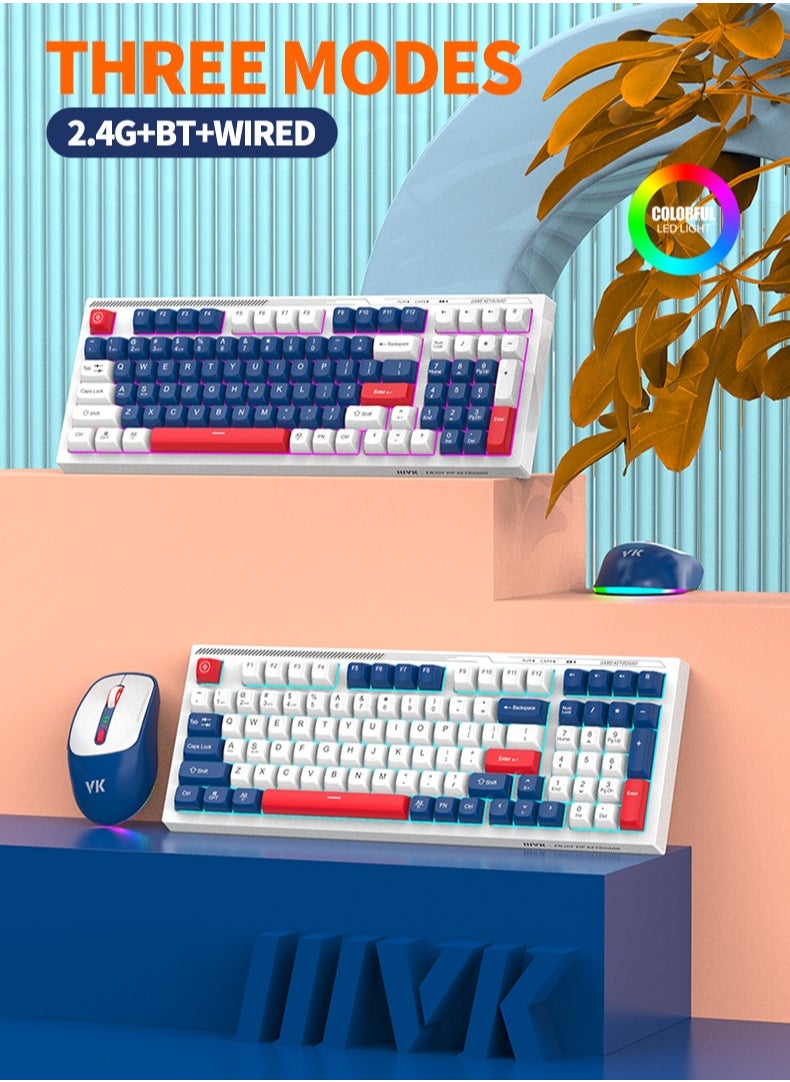ARNOTEC VK98 wireless keyboard, Bluetooth/2.4G Wireless/USB Wired 3 Modes，Single color light, 7 switchable backlight colors, breathing light 98 keys 3 colors gaming keycap office silent keyboard  - Image 2