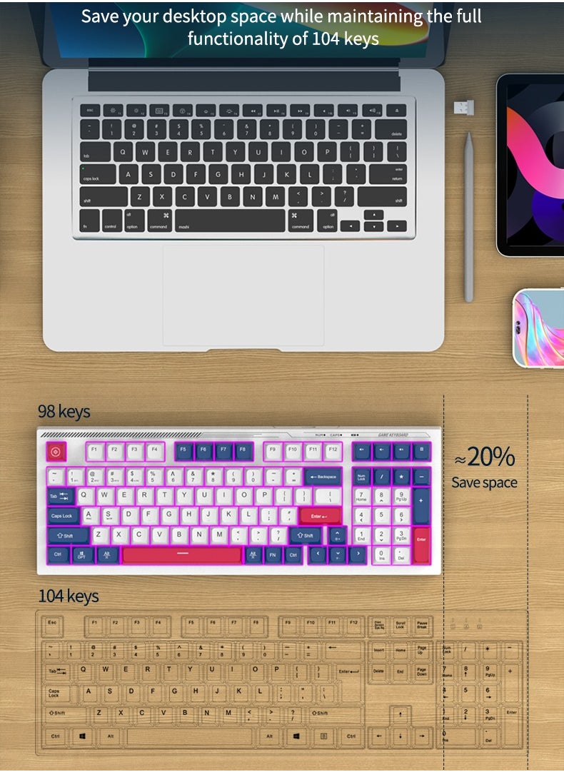 ARNOTEC - VK98 wireless keyboard, Bluetooth/2.4G Wireless/USB Wired 3 Modes，Single color light, 7 switchable backlight colors, breathing light 98 keys 3 colors gaming keycap office silent keyboard - Image 1