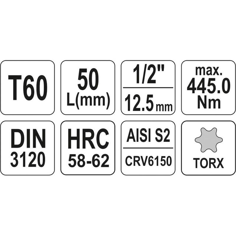 Yato YT04318 Socket Bit of Size T60 Length 50mm Suitable for 12 inch Drive Socket Wrench Set Chromeplated capSocket Tool BoxUsed as Home ToolMechanical Tools Industrial tool and Power tools - Image 4