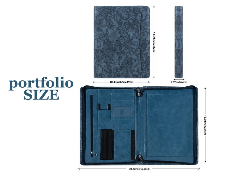 AZXCG Embossed Leather Padfolio for Women, Professional Bussiness Portfolio Organizer with A4 Notepad Holder, Zippered Portfolio Binder Fits 13" Ipad/Tablet,Gift for Women - Image 4