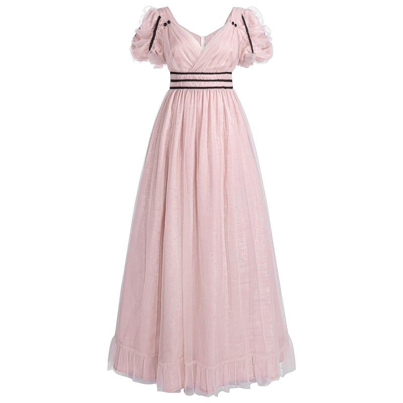 FCCAM Regency Dresses for Women VNeck Victorian Costume Empire Waist Regency Era Dress L