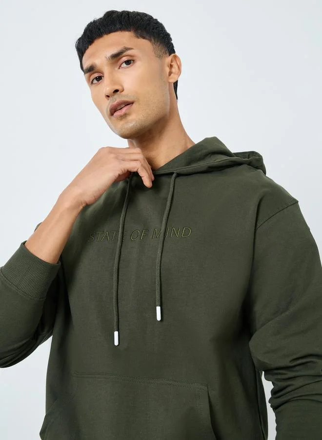 Styli Styli Olive Relaxed Fit Embroidered Hoodie