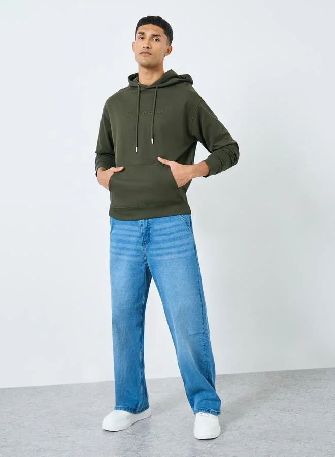 Styli Styli Olive Relaxed Fit Embroidered Hoodie